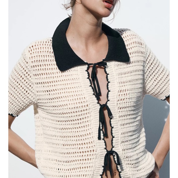 Zara Tops - Zara Cream and Black Crochet Blouse